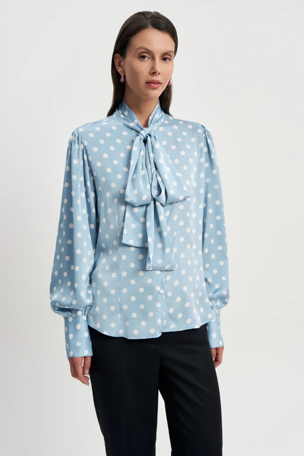 Блузка Элегант (горох, голубая)